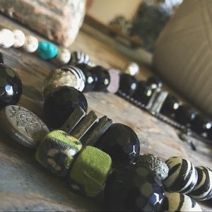 Chain of Love Artisan Black and White Beaded Necklace and Earring Set